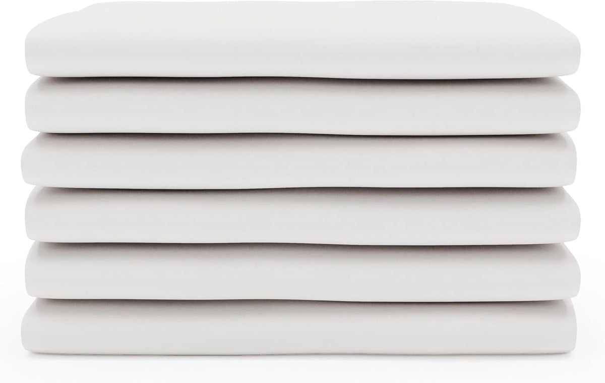Foundations Compact Travel Sleeper Folding Hotel Crib and Sheet Bundle - Includes Natural Wooden Mini Crib with 2" Foam Mattress and 6-Pack White Fitted Compact Sheets