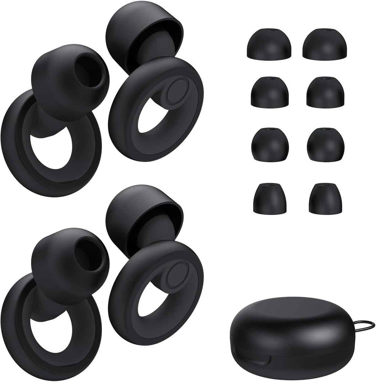 Ear Plugs for Sleeping Noise Cancelling 2 Sets, Reusable Earplugs Hearing Protection 30dB, Soft Silicone Ear Plugs for Concerts, Party, Focus - 8 Pairs Ear Tips in XS/S/M/L - Black