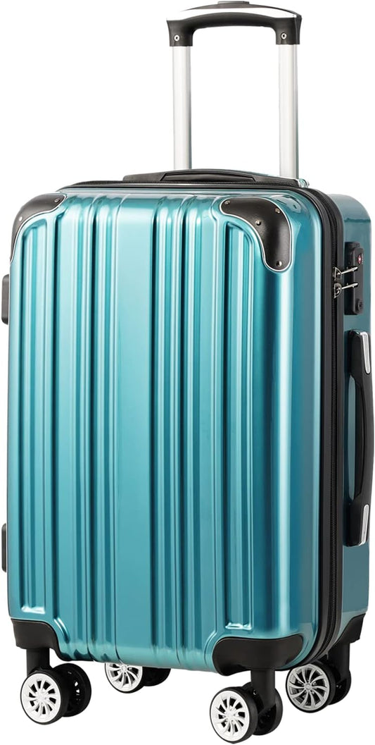Coolife Luggage Expandable(only 28") Suitcase PC+ABS Spinner 20in 24in 28in Carry on (green new, L(28in))