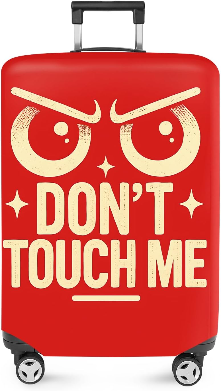 ANNA QUEEN Funny “Don’t Touch Me” Luggage Cover, Bold Red Suitcase Protector with Angry Eyes Design, Stretchable, Washable Travel Cover for 32-34 Inch Luggage