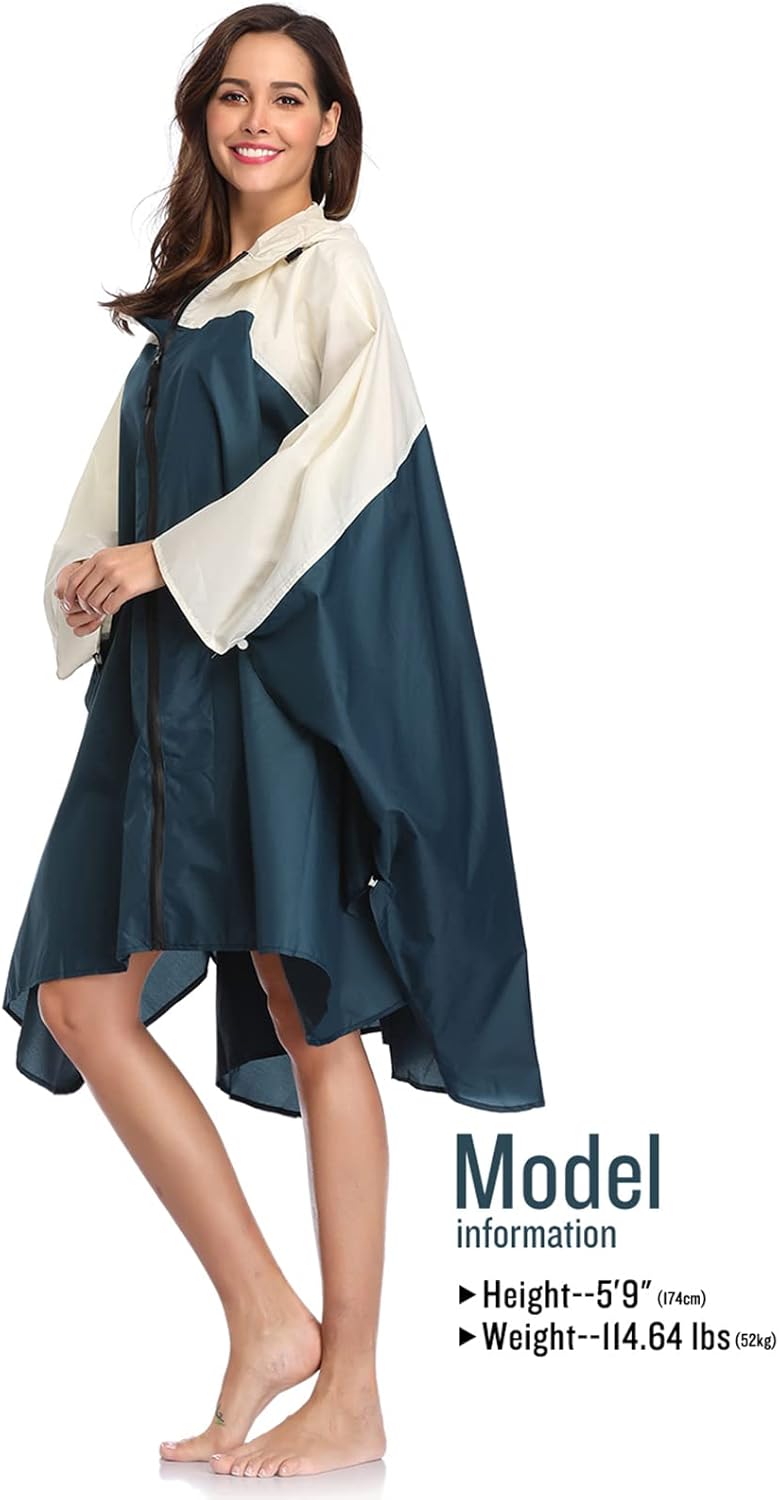 SaphiRose Unisex Rain Poncho Hooded Waterproof Raincoat for Adults Women