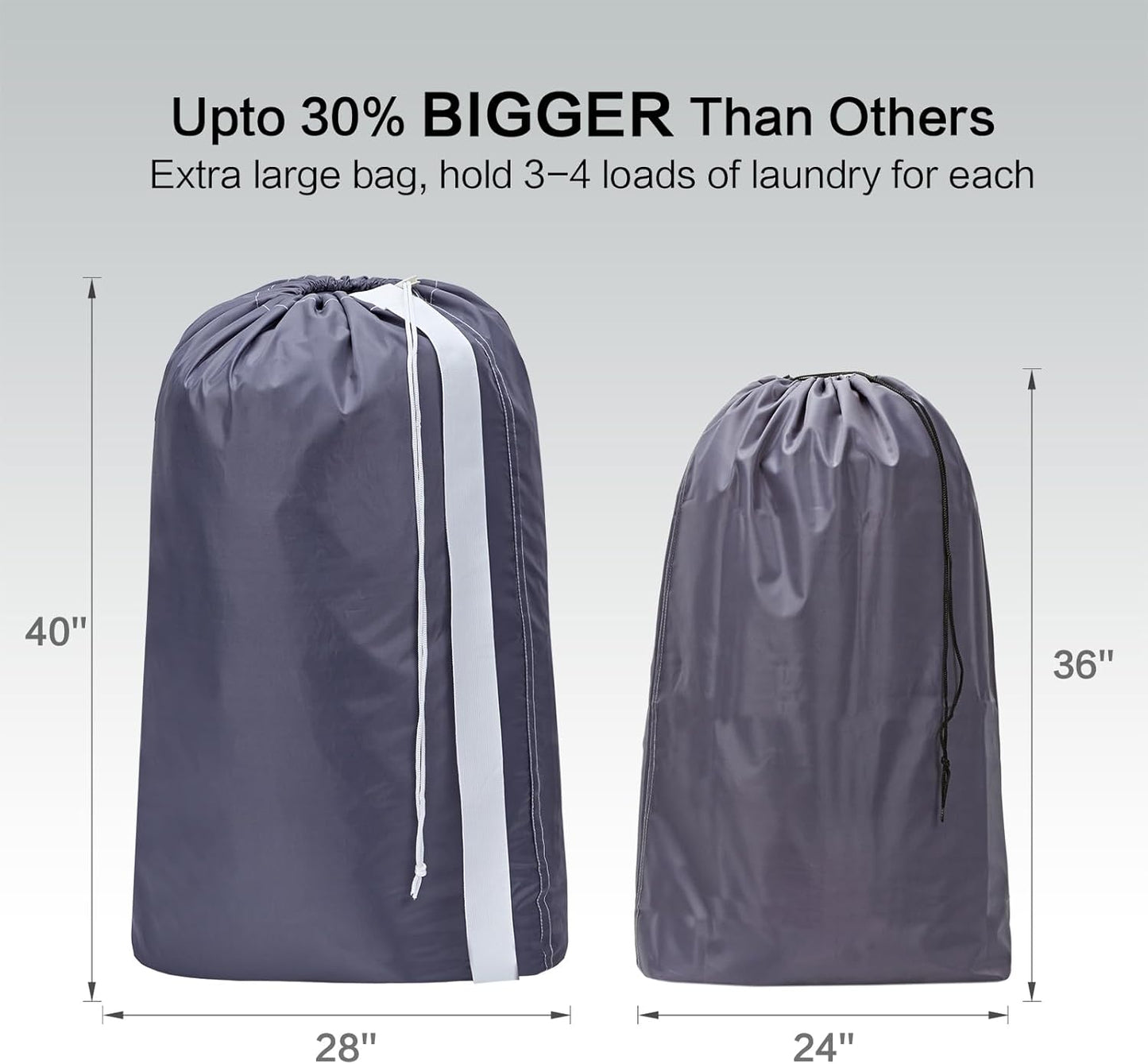 HOMEST XL Nylon Laundry Bag with Strap, Large Dirty Garments Organizer, Easy Fit a Hamper or Clothing Basket, Can Carry Up to 4 Loads of Clothes, Gray