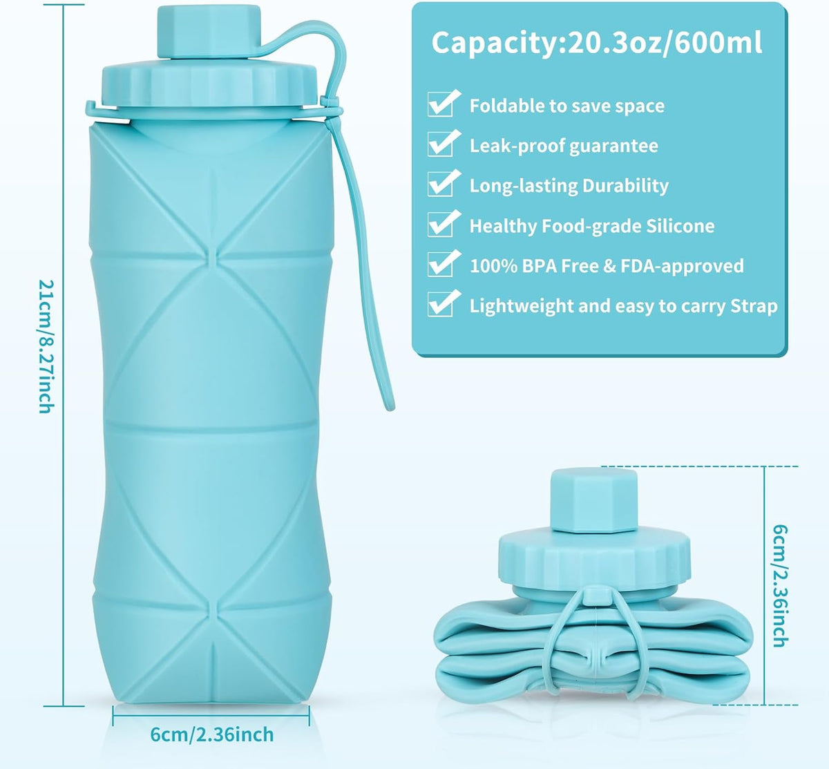 Silicone Collapsible Water Bottles,Lightweight Reusable Leakproof For Traveling Camping Hiking Cycling Sports Outdoor,Foldable Portable Travel Water Bottle 600ML Dark Blue And Pink 2Pack.