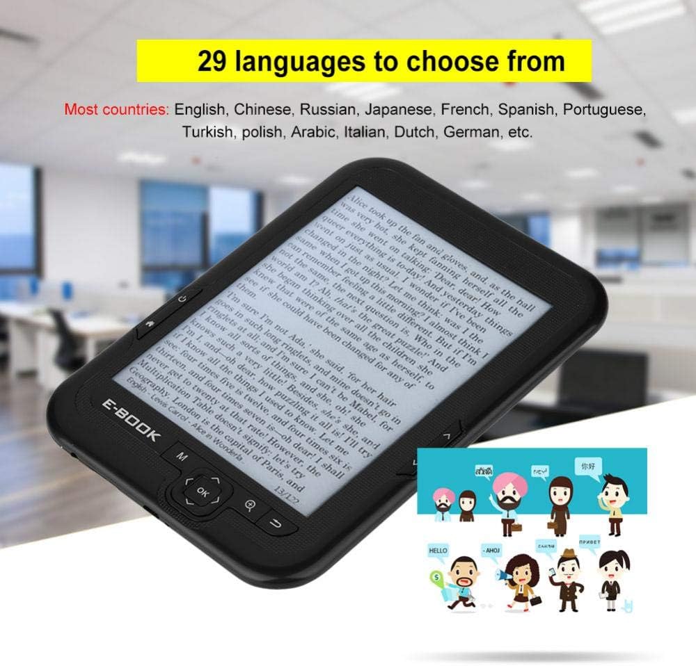 E-Reader, 6 inch E‑Book Reader with E‑Ink Screen, 1024 x 768 Resolution Display 300DPI Electronic Paper Book with Blue Cover, E-Paper Supports TF Card for Adult, Kids(Black 2)