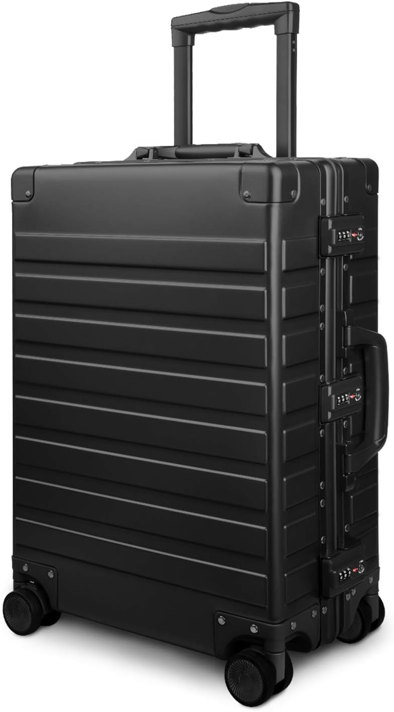 TRAVELKING All Aluminum Luggage with TSA Locks Metal Hard Shell Zipperless Spinner Alloy Metal Suitcase (Cool Metallic, 28 Inch)