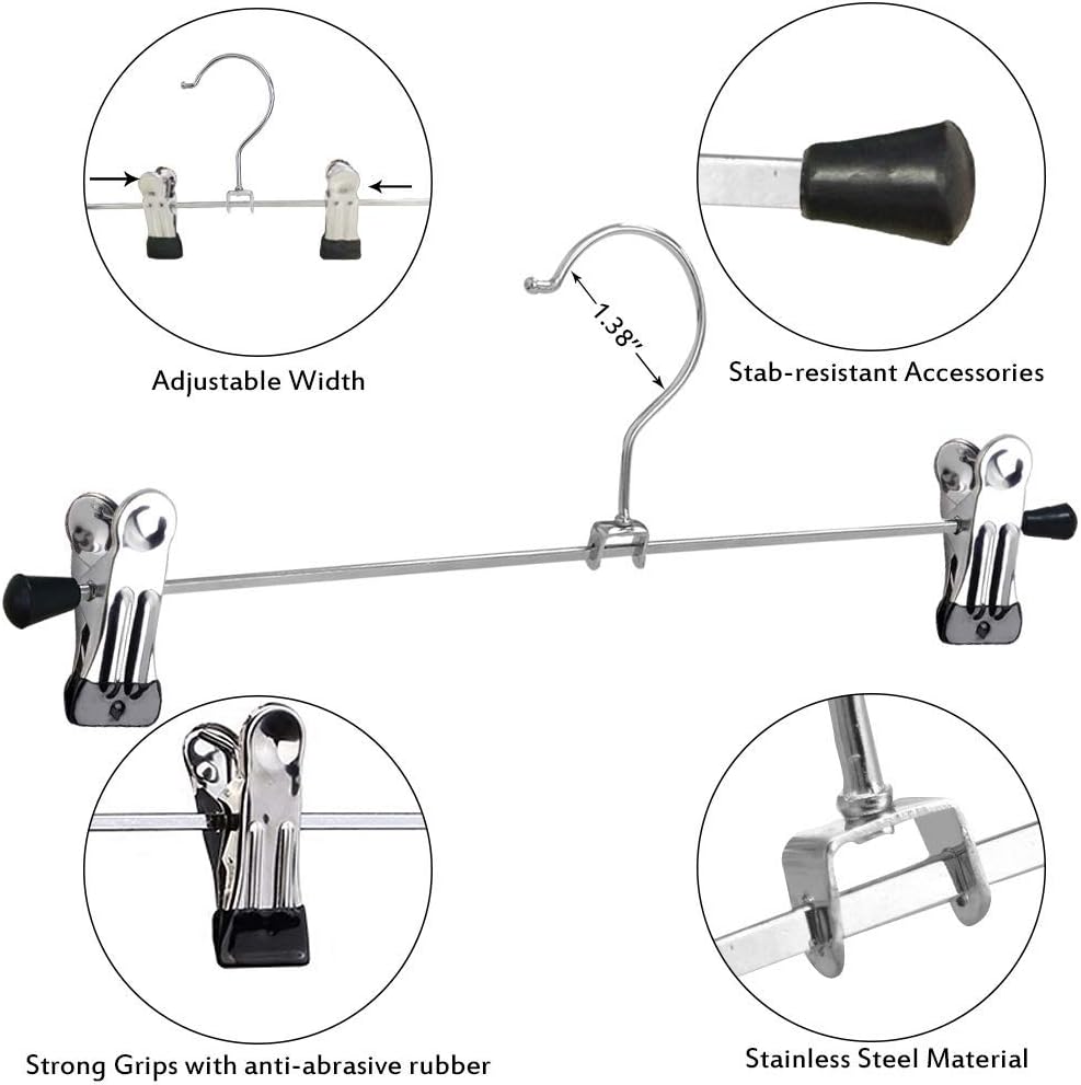 NORTHERN BROTHERS Pants Hangers 50 Pack, Skirt Hangers with Clips Shorts Hanger Closet Heavy Duty Clothes Hangers for Trousers Shirt Jeans Slim Hangers for Women Men