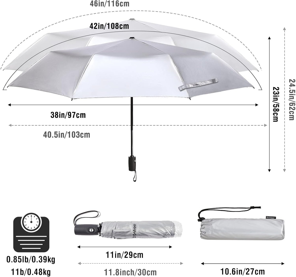 G4Free UPF 50+ UV Protection Large Travel Umbrella 42/46 Inch Auto Open Close Windproof Sun Blocking Umbrella