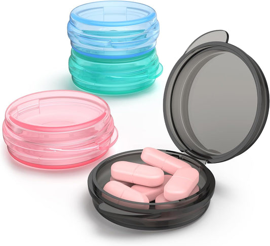 Small Pill Box, (4 Pack) Travel Pill Case Portable Daily Pill Organizer Mini Medicine Storage Container for Pocket Purse Cod Liver Oil Storage Box Earplug Case
