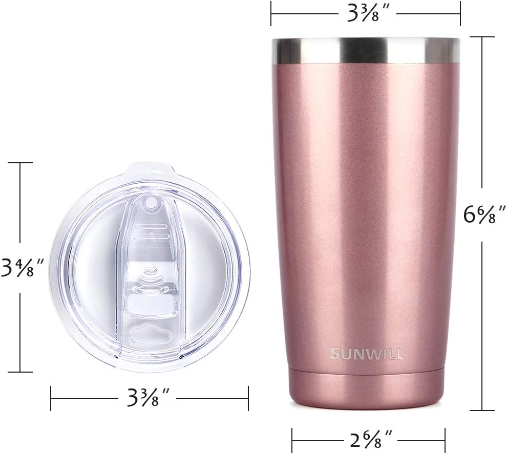 SUNWILL Travel Coffee Mug Set of 2, 20 oz Tumbler with Lid, Insulated Stainless Steel Cup for Water, Tea, Ice, Rose Gold & Cool Grey