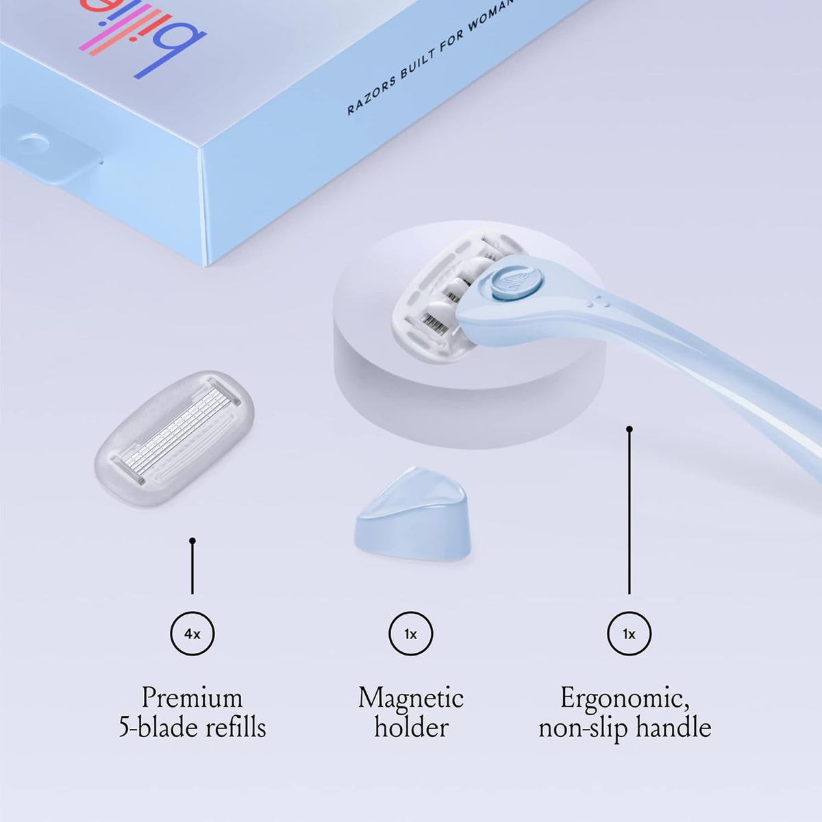 Billie Women's Razor Kit with 5 Blades + Dermaplane Starter Kit with 3 Refill Blades for Facial Hair Removal