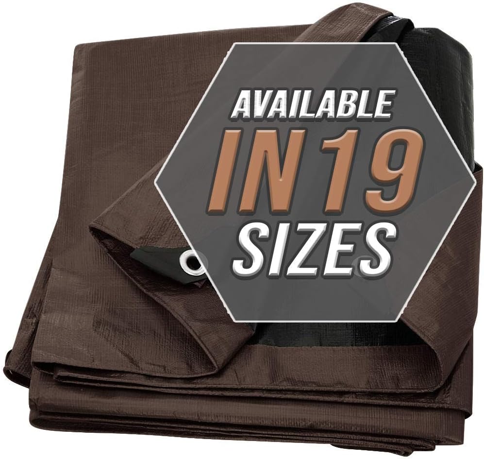 Tarp Cover Brown/Black Heavy Duty 50'X100' Thick Material, Waterproof, Great for Tarpaulin Canopy Tent, Boat, RV Or Pool Cover (Heavy Duty Poly Tarp Brown/Black)