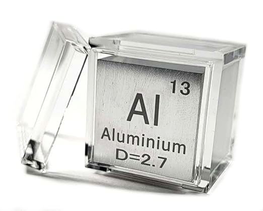 1" 25.4mm Aluminium Metal Cube Al up to 99.9% Pure Periodic Table Element Engraved Density Collection Science Education Display Block Cube + Acrylic Case Box - 1PC