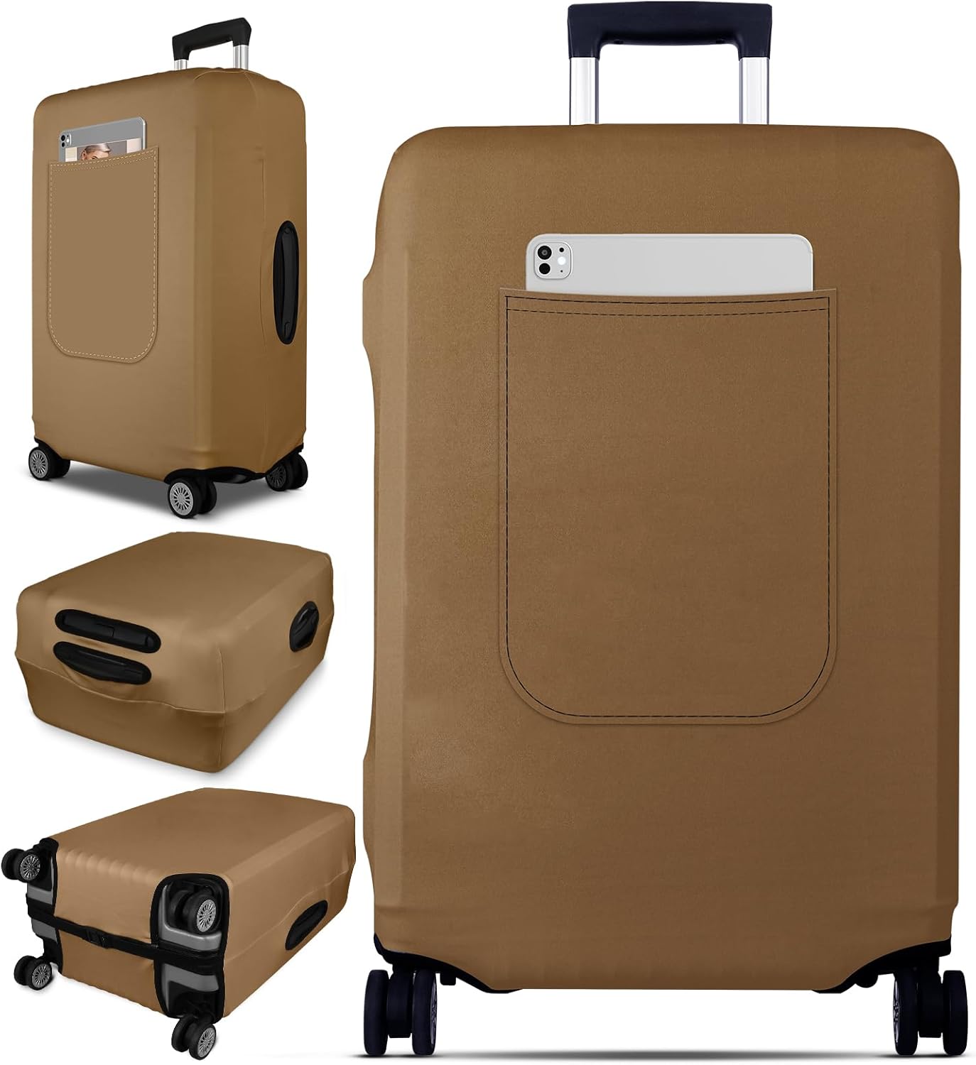 Slohif Luggage Cover for Suitcase Tsa Approved Protector - Luggage Sleeve Suit Case Cover Travel Stretch Large Baggage Case Protective Washable Fit 22-24 Inch Brown