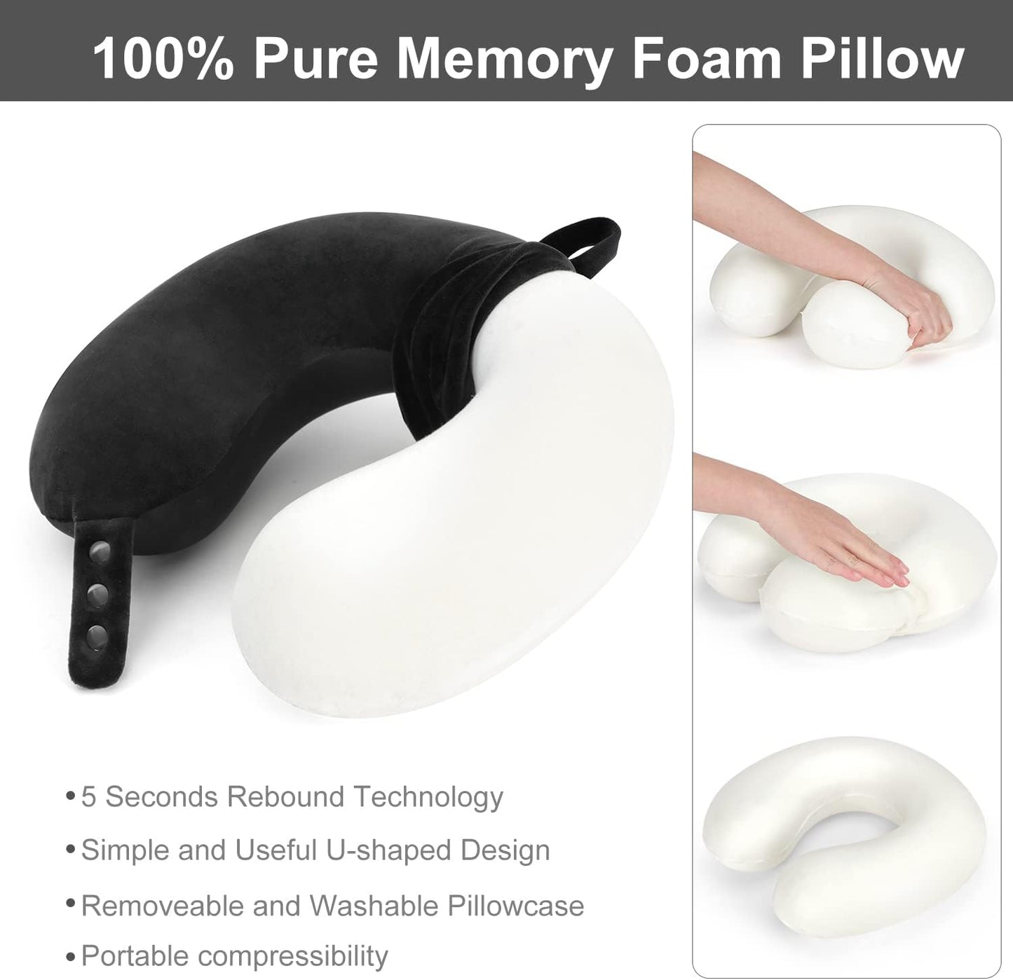 Travel Pillow, Best Memory Foam Neck Pillow Head Support Soft Pillow for Sleeping Rest, Airplane Car & Home Use (Black5)