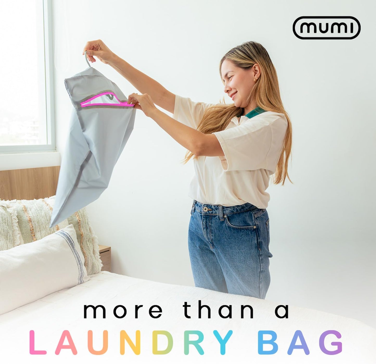 MUMI Travel Laundry Bag – Moisture & Smell-Proof Wash Bag with Folding Hanger & Outer Pouch | Large Washable Bags for Suitcase, Gym & Packing | Clothes Organizer for Trips & Storage - Purple