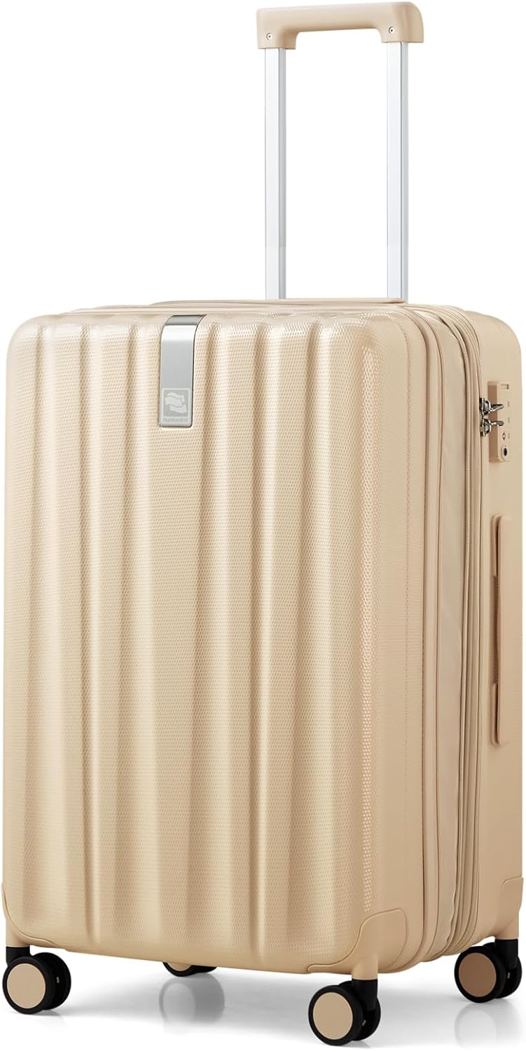 Hanke 24 Inch Expandable Checked Luggage Lightweight PC Hard Shell Luggage Suitcases with Wheels Travel Luggage Rolling Large Suitcase Travel Luggage Bag for Go to University.(Cuba Sand Pink)