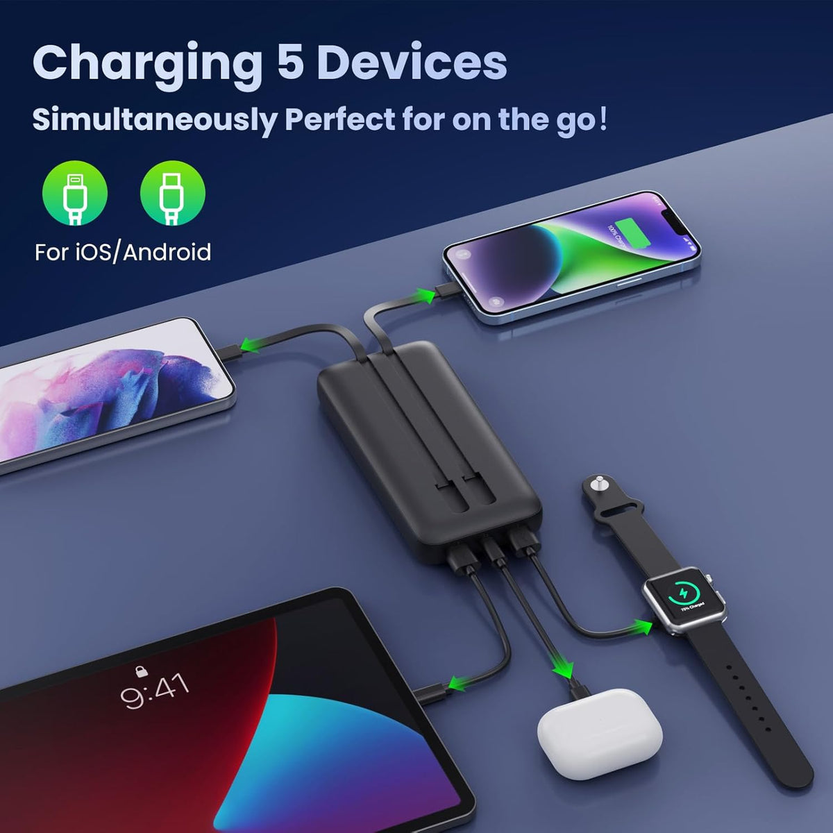 Portable Charger 40,800mAh Power Bank, 25W PD QC 4.0 Fast Charging Portable Phone Charger with Built-in Cables,LCD Display USB C Battery Pack Compatible with iPhone 16/15/14,Android Samsung (Black)