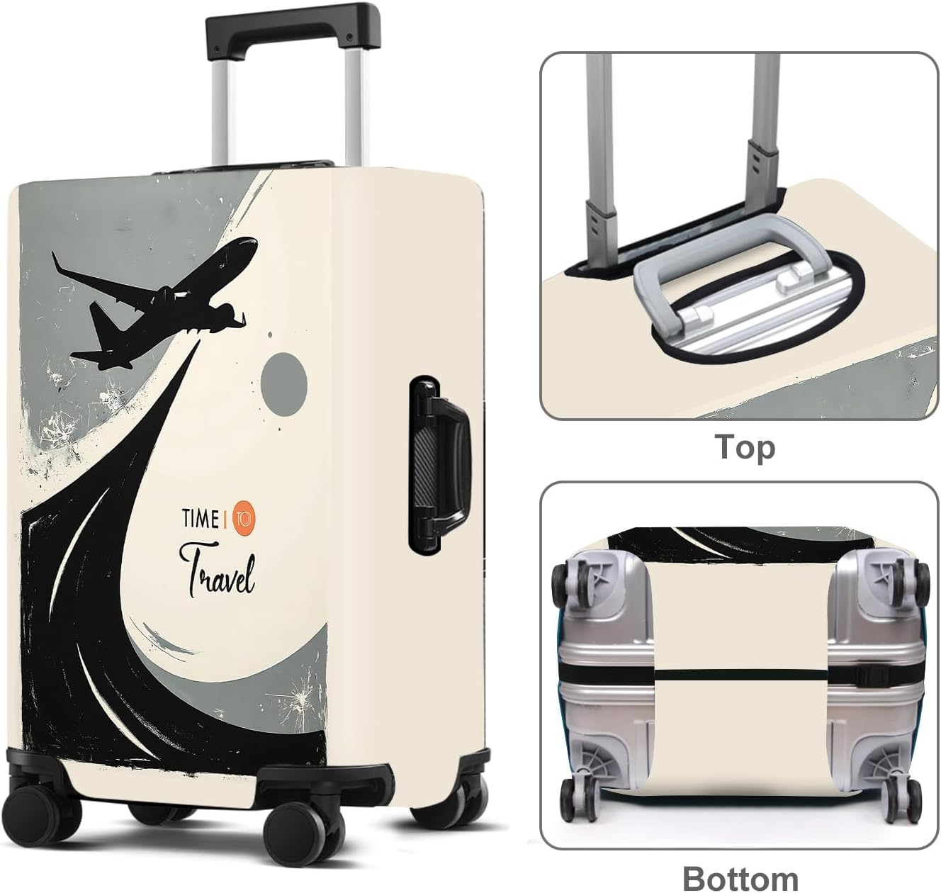 Suitcase Cover with Time to Travel Design, Luggage Protector, Fit for 24-26Inch Luggage Durable Travel Bag Cover with Zipper Closure