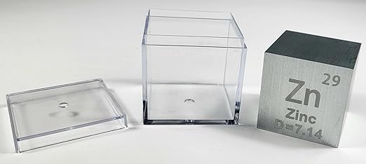 1.5" 38.1mm Zinc Metal Cube Zn up to 99.9% Pure Periodic Table Element Engraved Density Collection Science Education Display Block Cube + Acrylic Case Box - 1PC