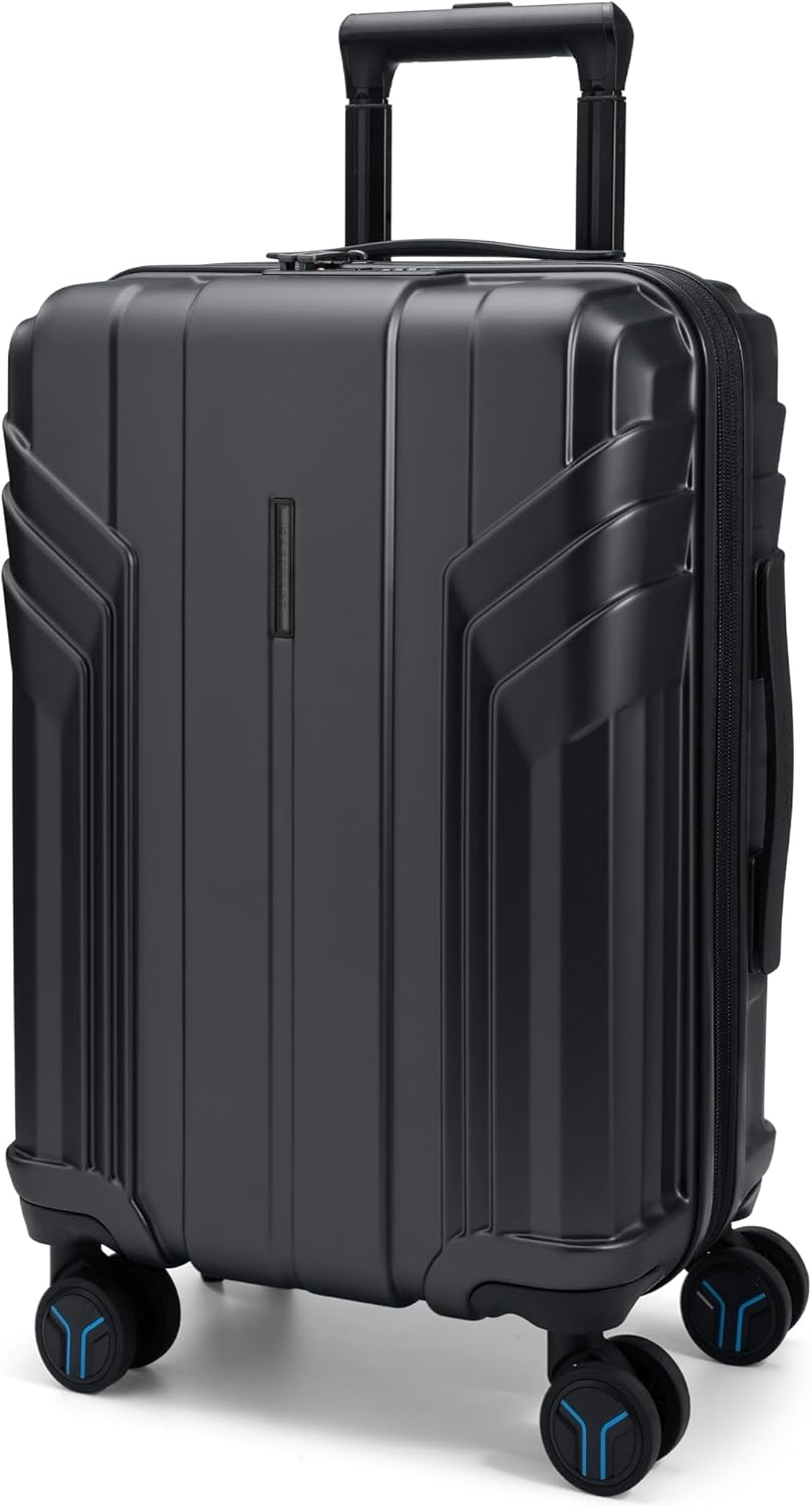BAGSMART Expandable Carry On Luggage 22x14x9 Airline Approved, 1OO% PC Lightweight Hard Shell Suitcase, 20 Inch Travel Luggage with Spinner Wheels, Waterproof Rolling Suitcase, Black