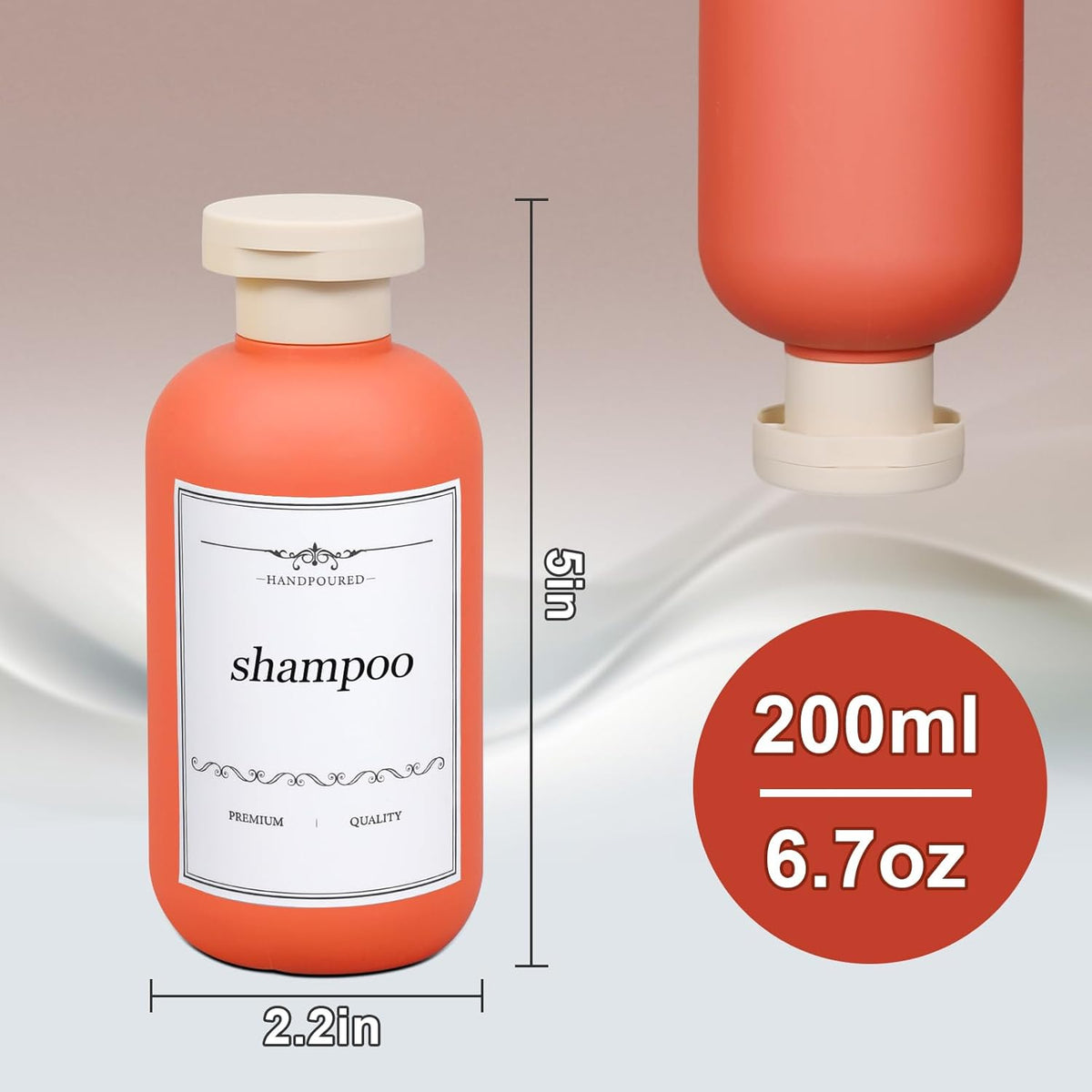 ASEVAT 6.7oz Plastic Refillable Travel Shampoo Bottles, Empty Travel Shampoo and Conditioner Bottles Reusable, Travel Size Shampoo Bottle, Hand Soap Dispenser for Vacation, Gym, Home(Orange)