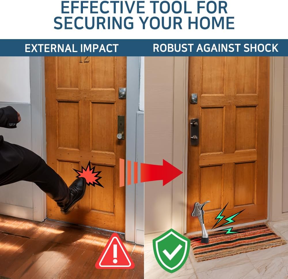 Door Stopper with Adhesive Bracket Stickers, No Drilling or Tools Needed, Available for All Doors, Door Holder, Heavy Door Stop, KickDown Door Stoppers, Bottom of Door by HASHI (White/Bracket 4pack)
