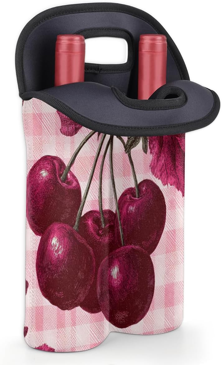 Neoprene Wine Tote, Bottle Carrier Gag Insulating Neoprene Thicker, Insulated Wine Bag for Travel Holds Two Bottles, Bottle Carrier Bags Protect the Bottles, Cherry