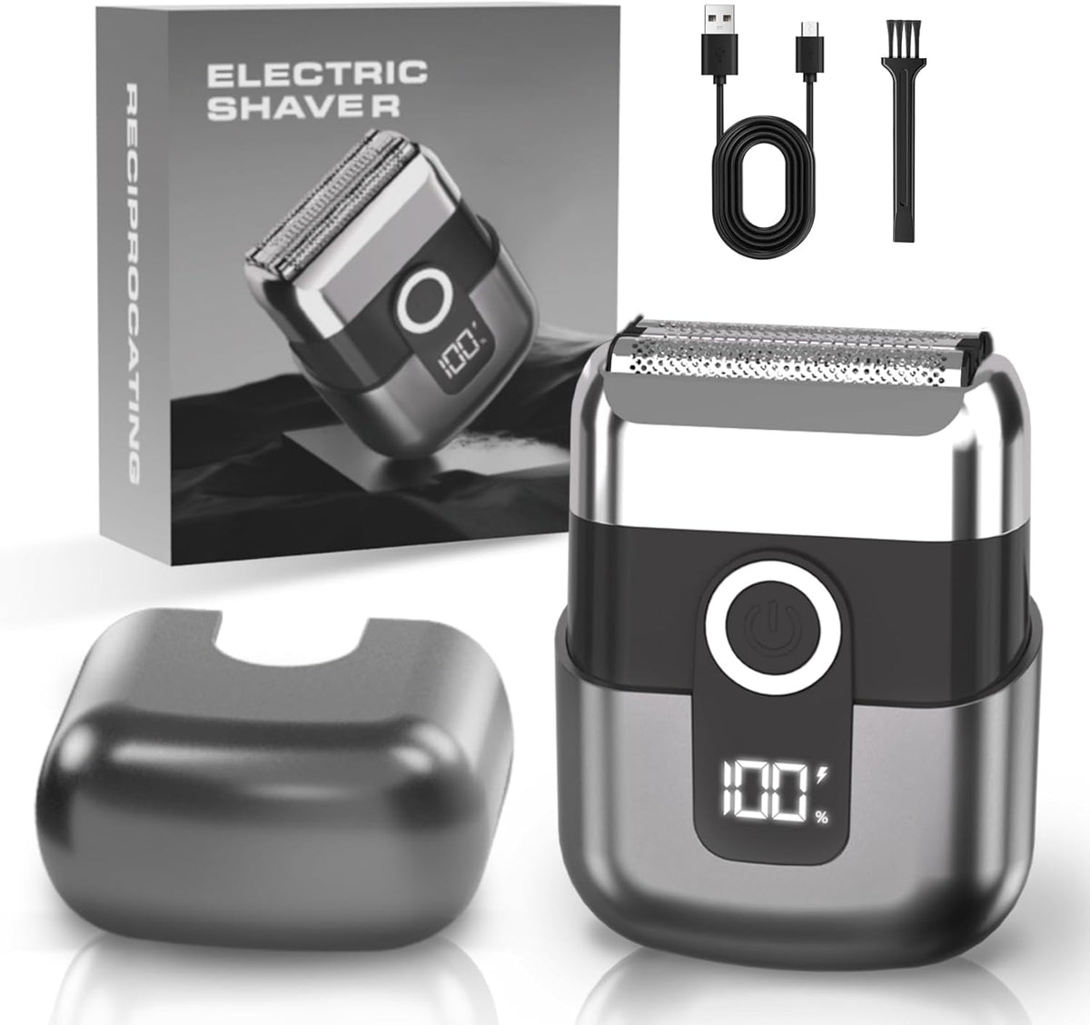 Electric Foil Shavers for Men: Mini Electric Razor, Foil Shaver for Face, IPX7 Waterproof Wet Dry Cordless Razor with 3 Floating Blades, LED Display, USB-C Fast Rechargeable for Travel & Home