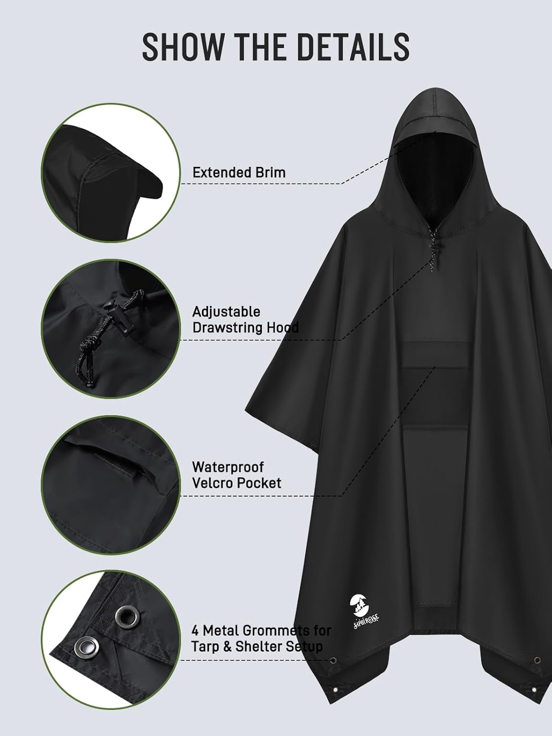 SaphiRose Extra Thick Hooded Rain Poncho Double Layer Waterproof Raincoat Jacket for Men Women Adults