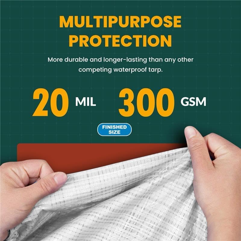 Large Waterproof Tarp - Heavy Duty 20 Mil Thick Poly Tarpaulin Ideal for Canopy Tents, Boats, RV or Pool Covers - Multipurpose Protective Tarps with Grommets for Indoor and Outdoor Use | 12' x 20'