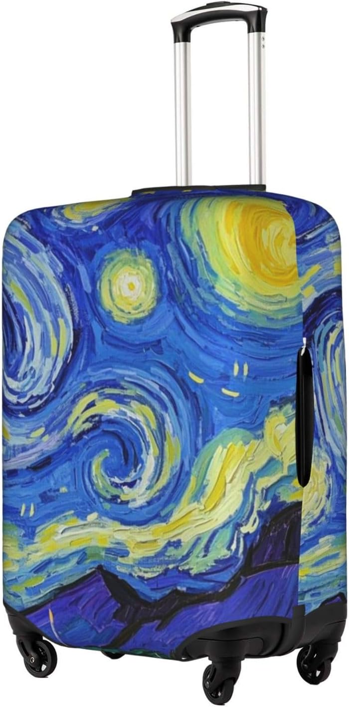 Vincent Van Gogh Starry Sky Night Luggage Cover Washable Suitcase Protector, Luggage Tag Travel Birthday Gifts For Men Women (M 22-25 Inch Luggage)