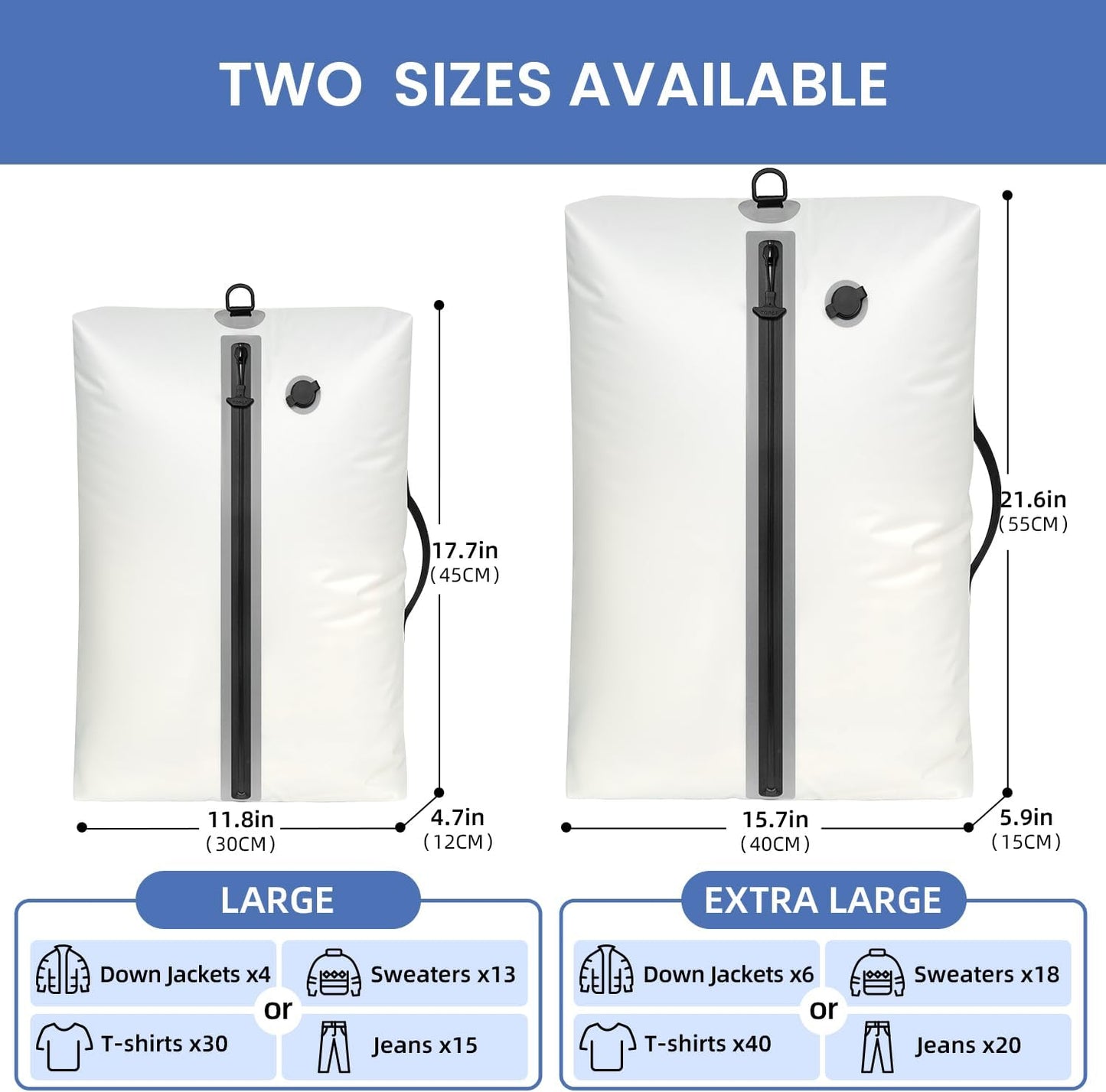 BAGAIL TPU Vacuum Bag for Travel, Reusable Compression Bag with IPX8 Waterproof Zipper, Save Space for Suitcase, Backpack and Carry on (White, ExtraLarge, With Pump)