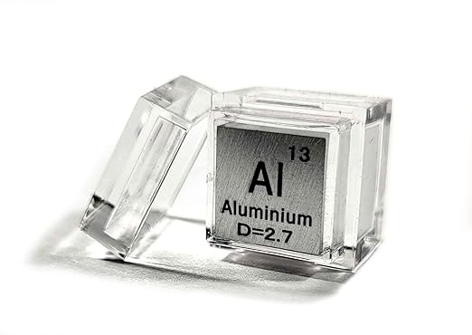 0.39" 10mm Aluminium Metal Cube Al up to 99.9% Pure Periodic Table Element Engraved Density Collection Science Education Display Block Cube + Acrylic Case Box - 1PC