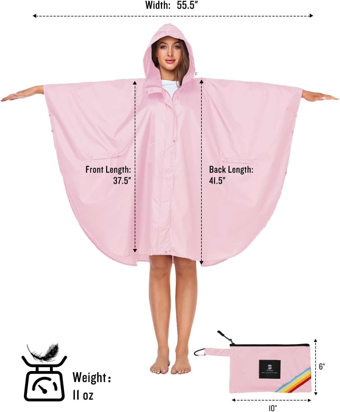 SaphiRose Unisex Rain Poncho Hooded Waterproof Raincoat for Adults Women