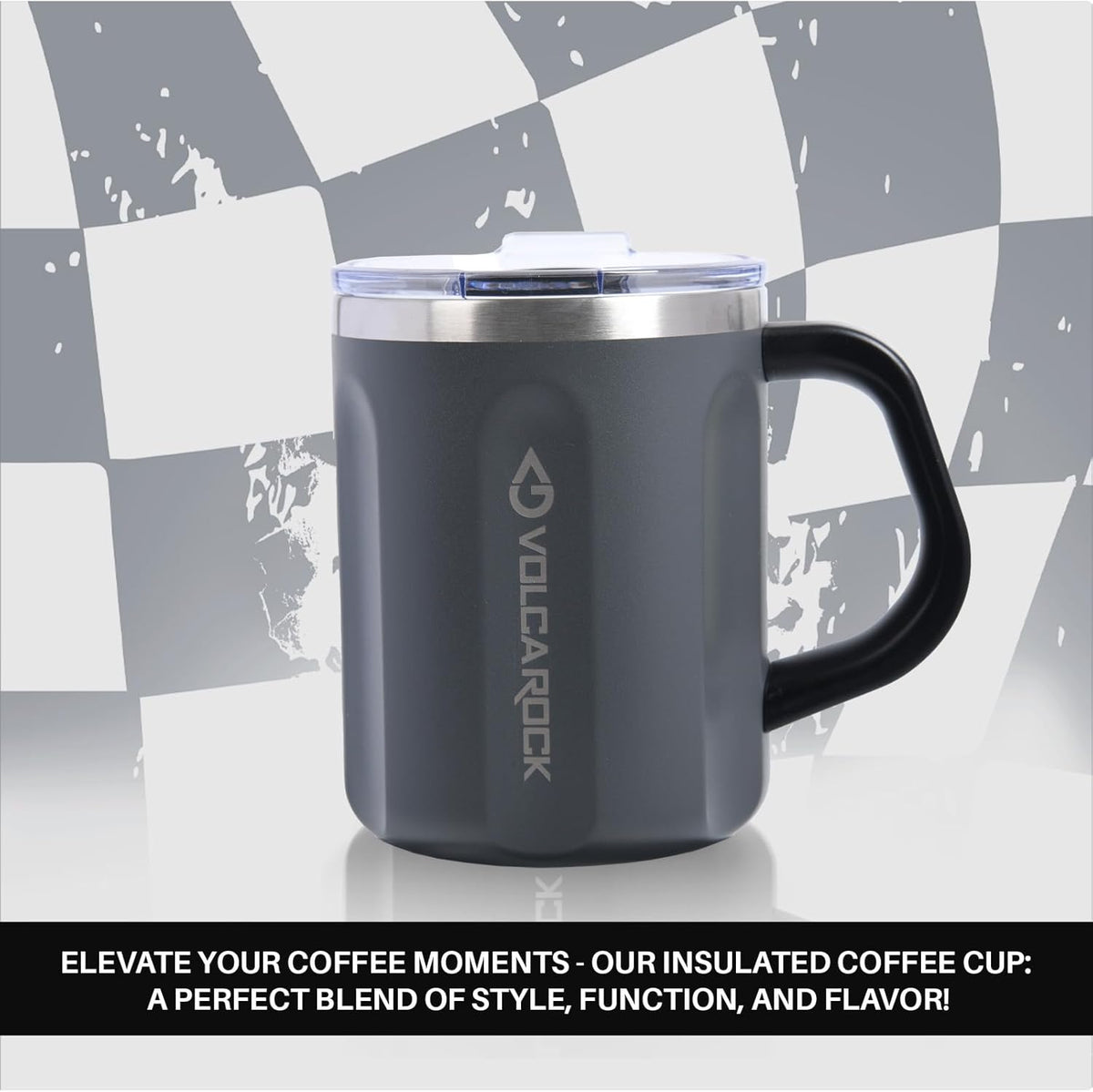 Stainless Steel Coffee Mug Cup with Handle, 16 oz Double Wall Vacuum Insulated Travel Mug Tumbler With Slider Lid, Insulated Camping Tea Flask for Hot & Cold Drinks (Grey)