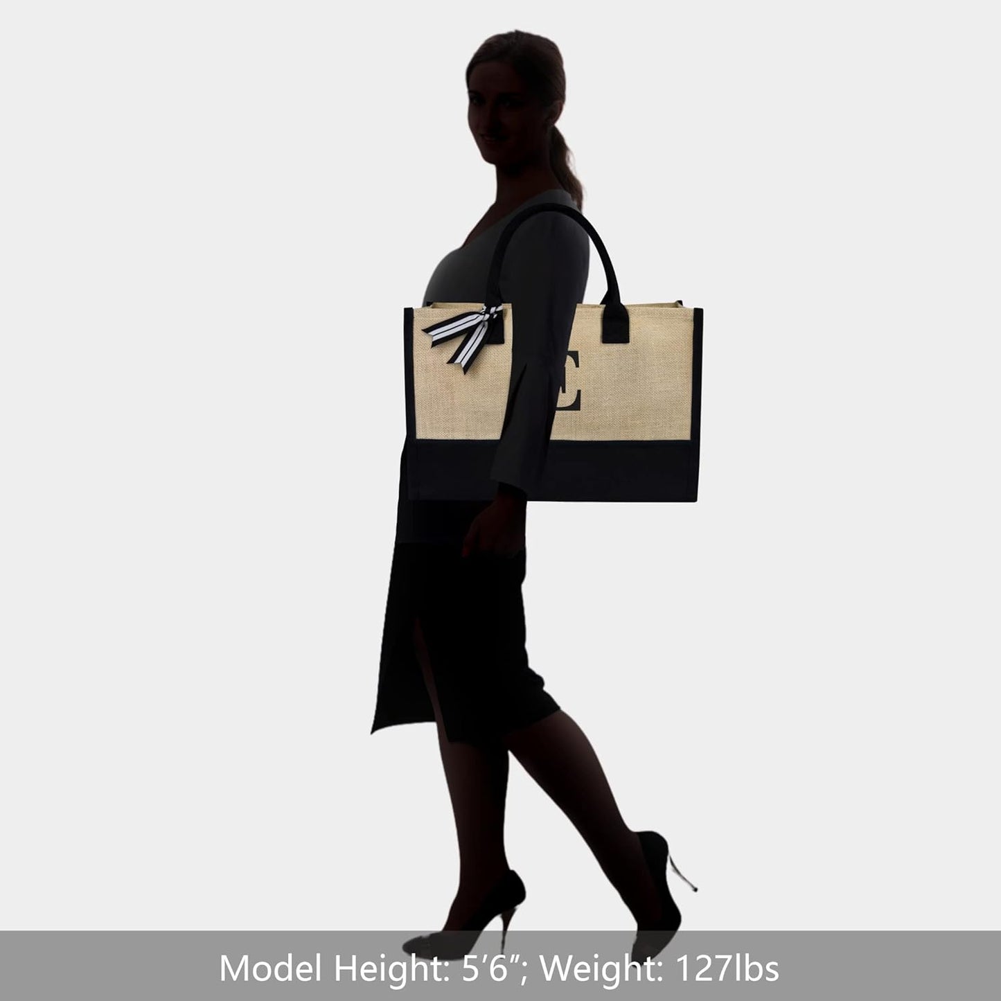 TOPDesign Initial Jute/Canvas Tote Bag, Personalized Present Bag, Suitable for Wedding, Birthday, Beach, Holiday, is a Great Gift for Women, Mom, Teachers, Friends, Bridesmaids (Letter E)