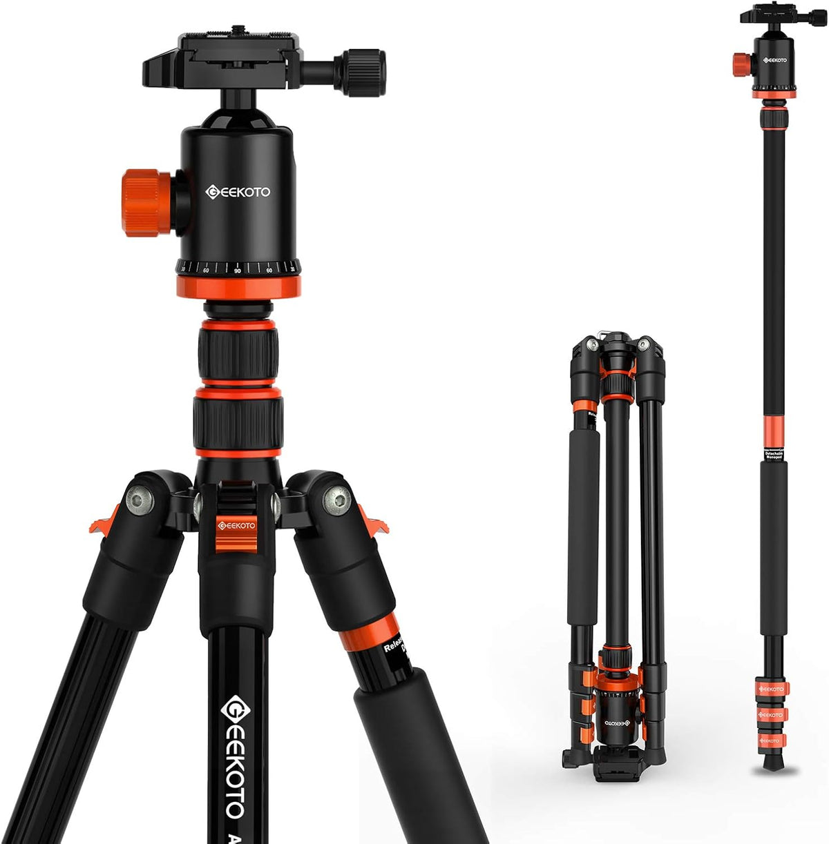 GEEKOTO Compact Aluminum Camera Tripod with 360° Ball Head, 77-Inch Professional Stand with 1/4" Quick Release Plate for DSLR, Video Conferencing, Travel and Work