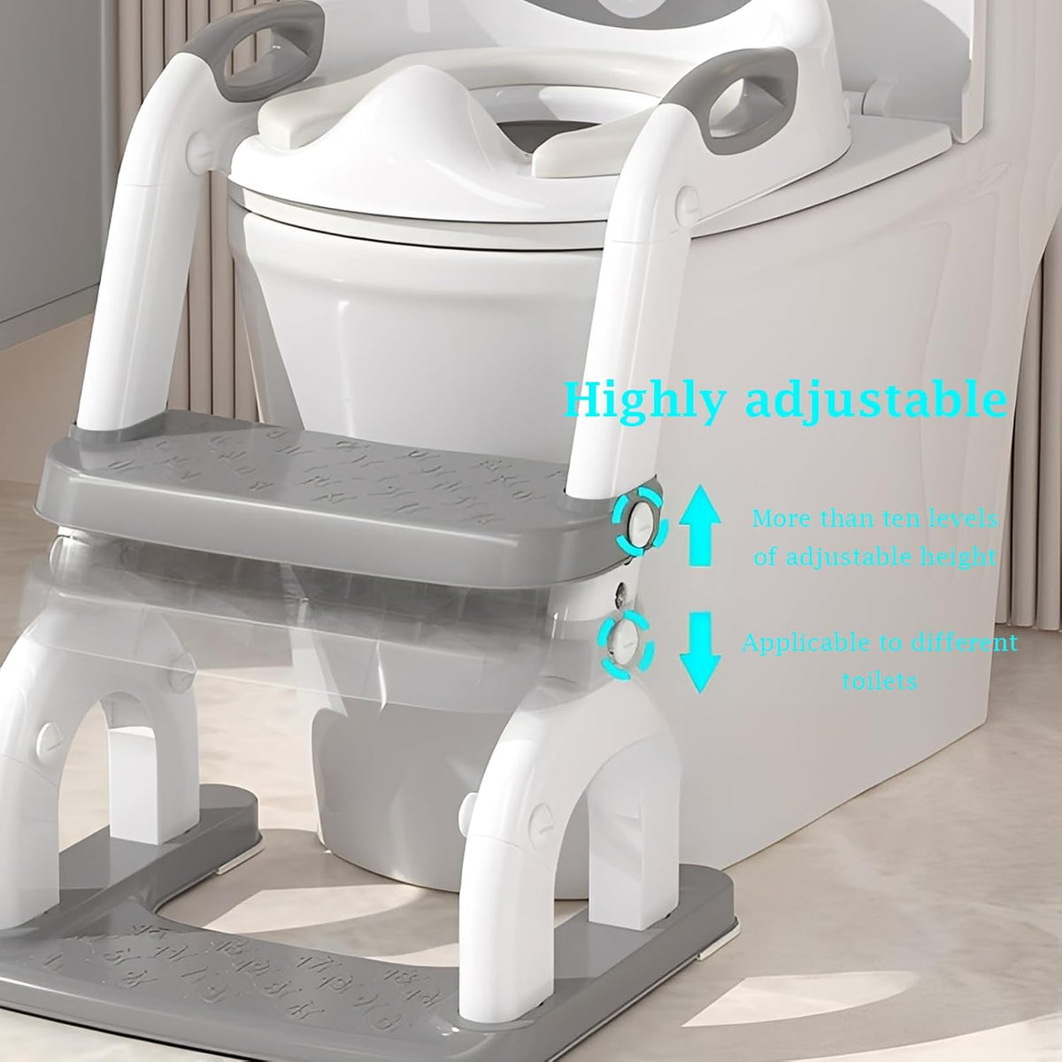 Potty Training Seat Upgraded 2-in-1 Potty Toilet for Kids Boys and Girls, Adjustable Step & Seat Height with Splash Guard Anti-Slip Pad Step Stool(White and Gray)