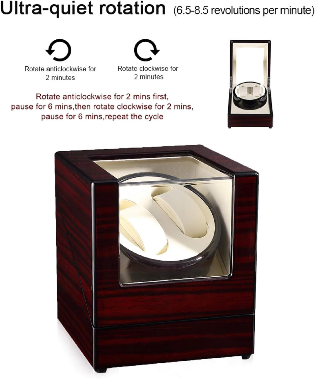 Uten Automatic Watch Winder Box Luxury Wooden Watch Storage Case, Double Watch Winder with Quiet Motor 4 Rotation Mode for Father's Day Gift for Him, Birthday Gift. Red