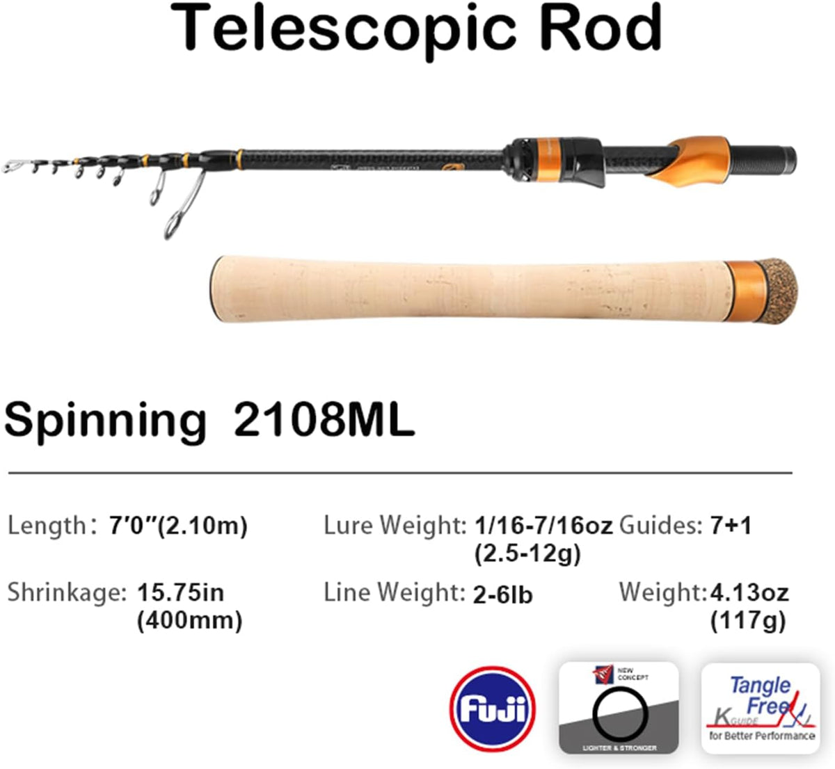 PURELURE Travel Telescopic Fishing Rods, Short Collapsible Fishing Pole Spinning Casting, 24+30 Ton Carbon Fiber, GUJI New O-Ring, Detachable Cork Handle, Multi-Action Guide Ring System