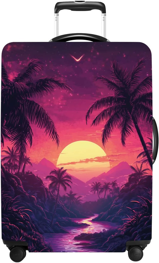 Luggage Cover Washable Suitcase Protector Anti-scratch Suitcase cover Fits 20-34 Inch Luggage (Coconut trees, L(28-30inch suitcase))