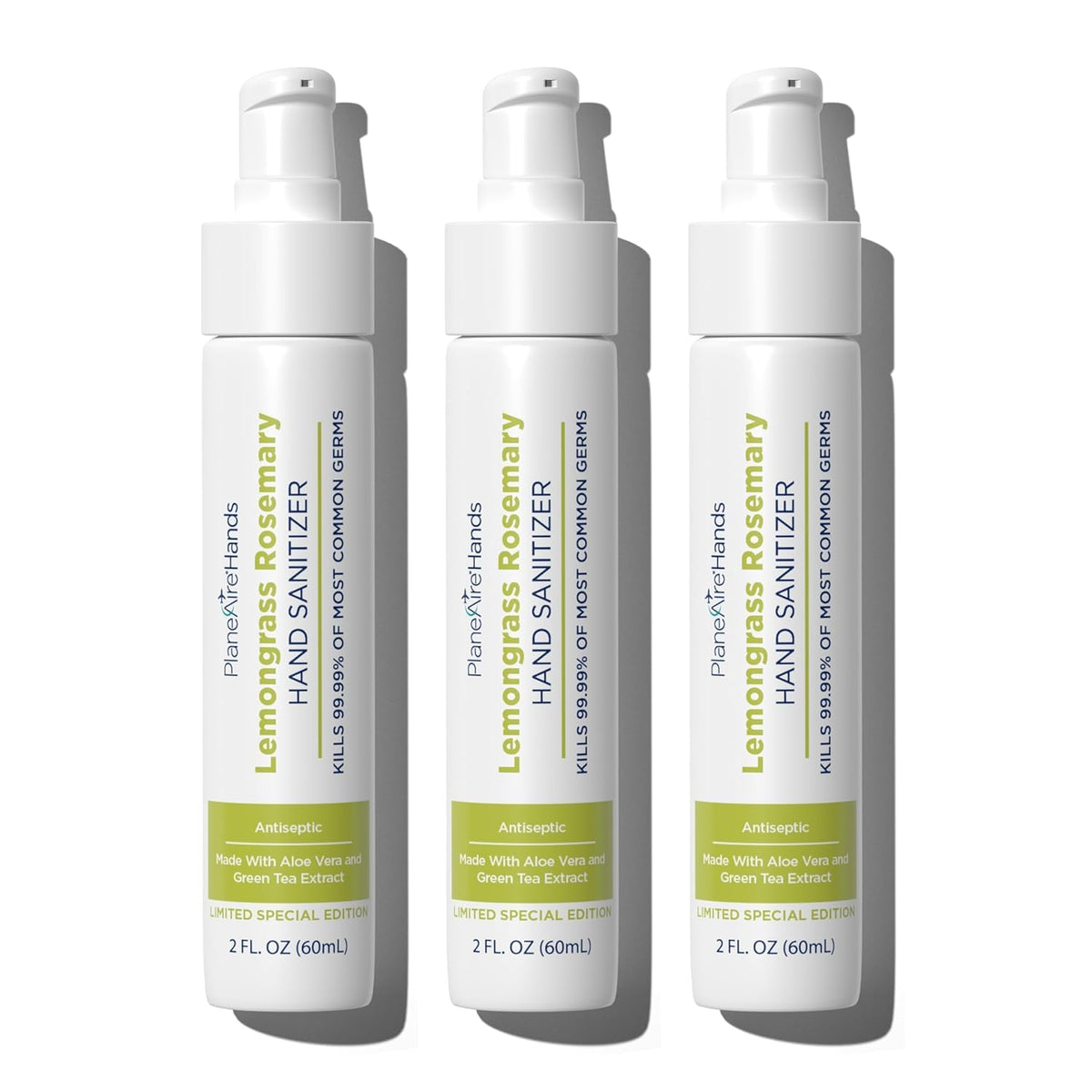 Lemongrass Rosemary Lotion Hand Sanitizer | Travel Size | Cleanse & Moisturize | Made with Aloe Vera & Essential Oils | Rich in Vitamin E | Lemongrass Essential Oil | Green Tea Extract | 3-Pack