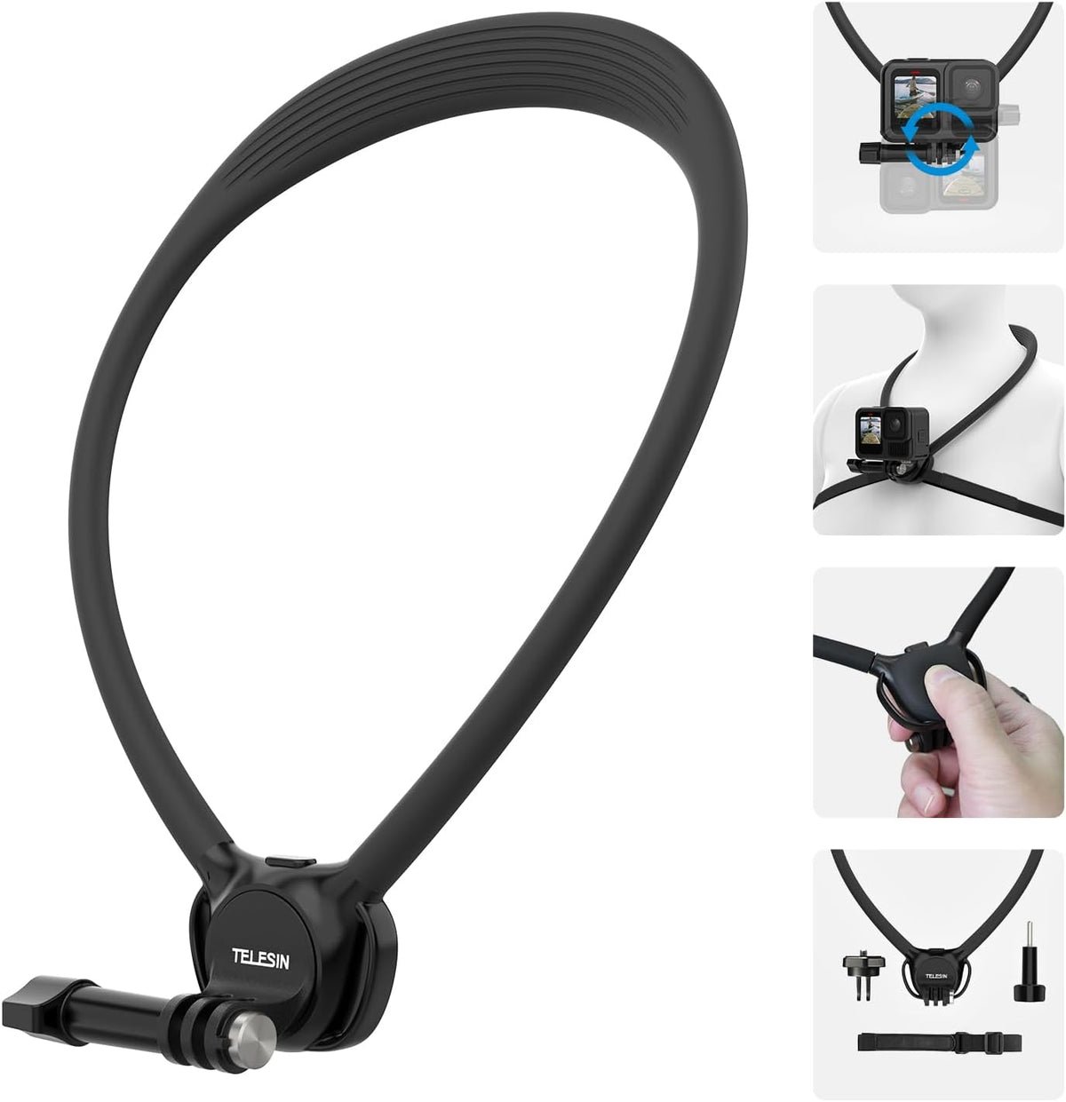 TELESIN Neck Mount SE 2.0 with Air Cushion, Adjustable Chest Strap and Neck Mount for Hands-Free POV Vlogging for GoPro Hero 13/12/11/10/9, Insta 360 X5/X4/X3/Ace Pro 2, DJI Osmo 360 Action 3/4/5 Pro