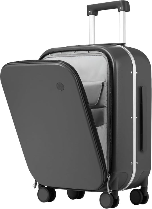 mixi Luggage Suitcase with Spinner Wheels, 24'' Checked Travel Luggage Aluminum Frame PC Hardside with TSA Lock & Cover - Rock Gray