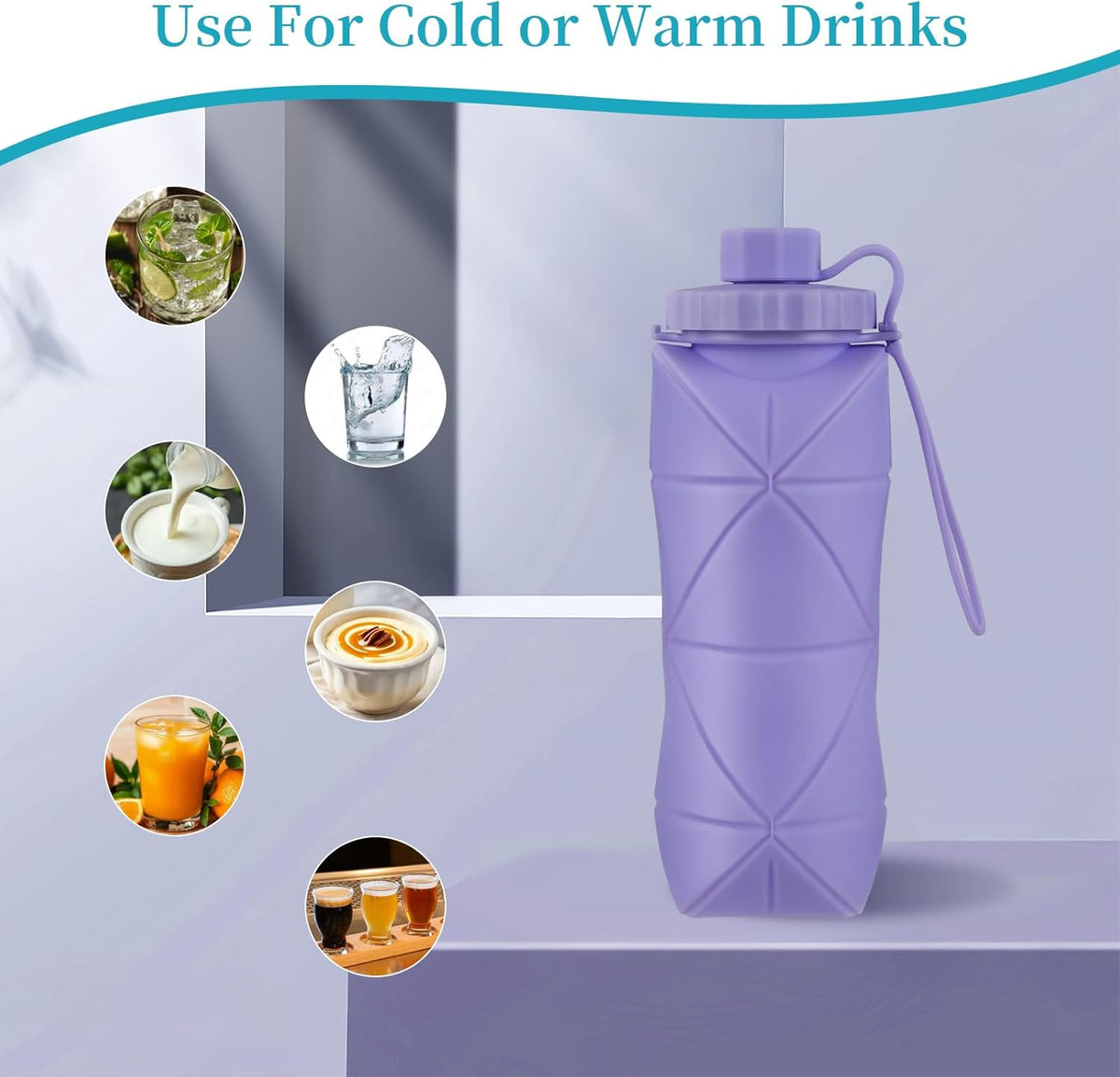 Silicone Collapsible Water Bottles,Lightweight Reusable Leakproof For Traveling Camping Hiking Cycling Sports Outdoor,Foldable Portable Travel Water Bottle 600ML Blue 1Pack.