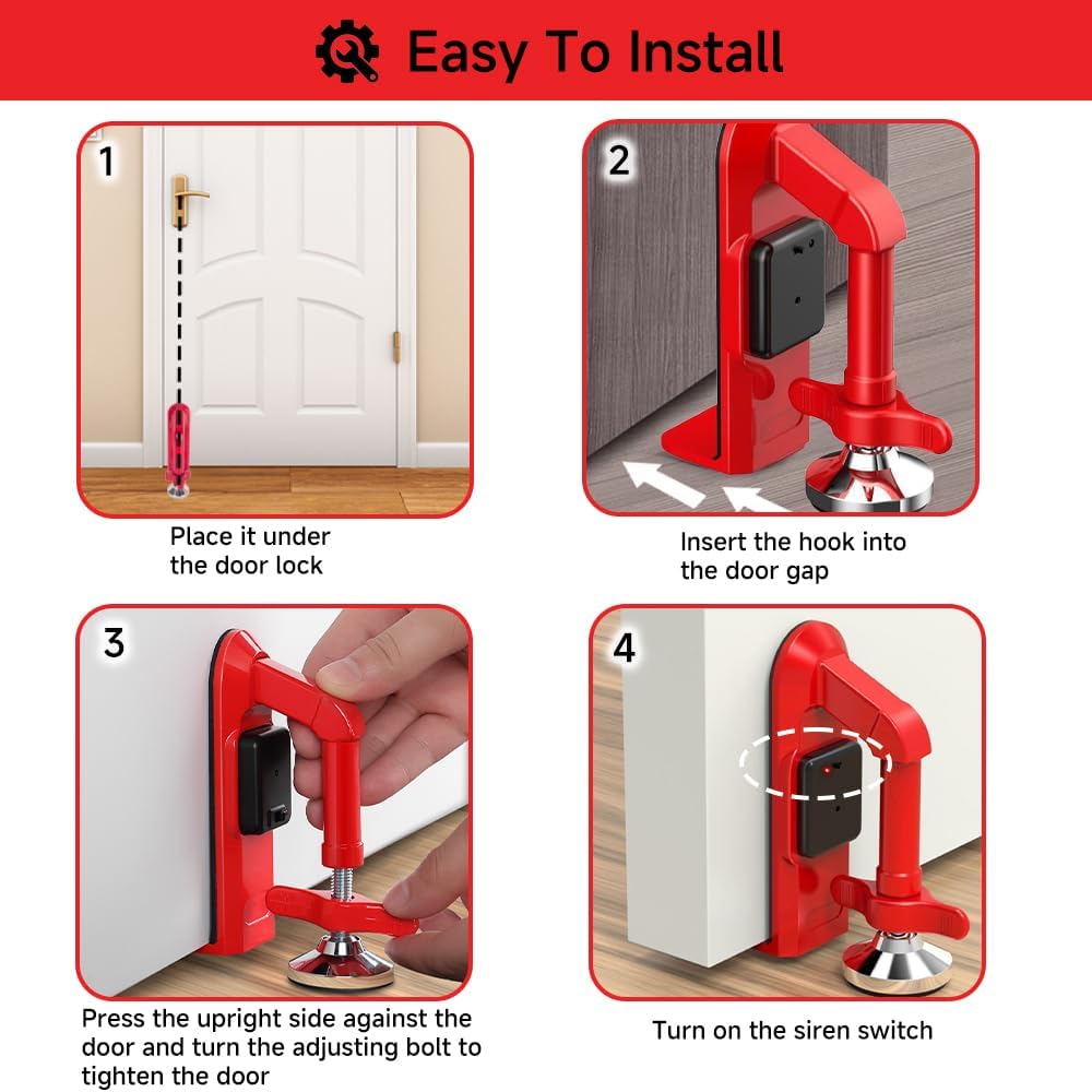 Portable Alarm Door Stopper for Additional Safety in Hotel,Apartment and Bedroom,Removable Bottom Door Jammer Device,Anti Theft Extra Security Lock Kit for Travel. (Alarm Stopper&Lock)