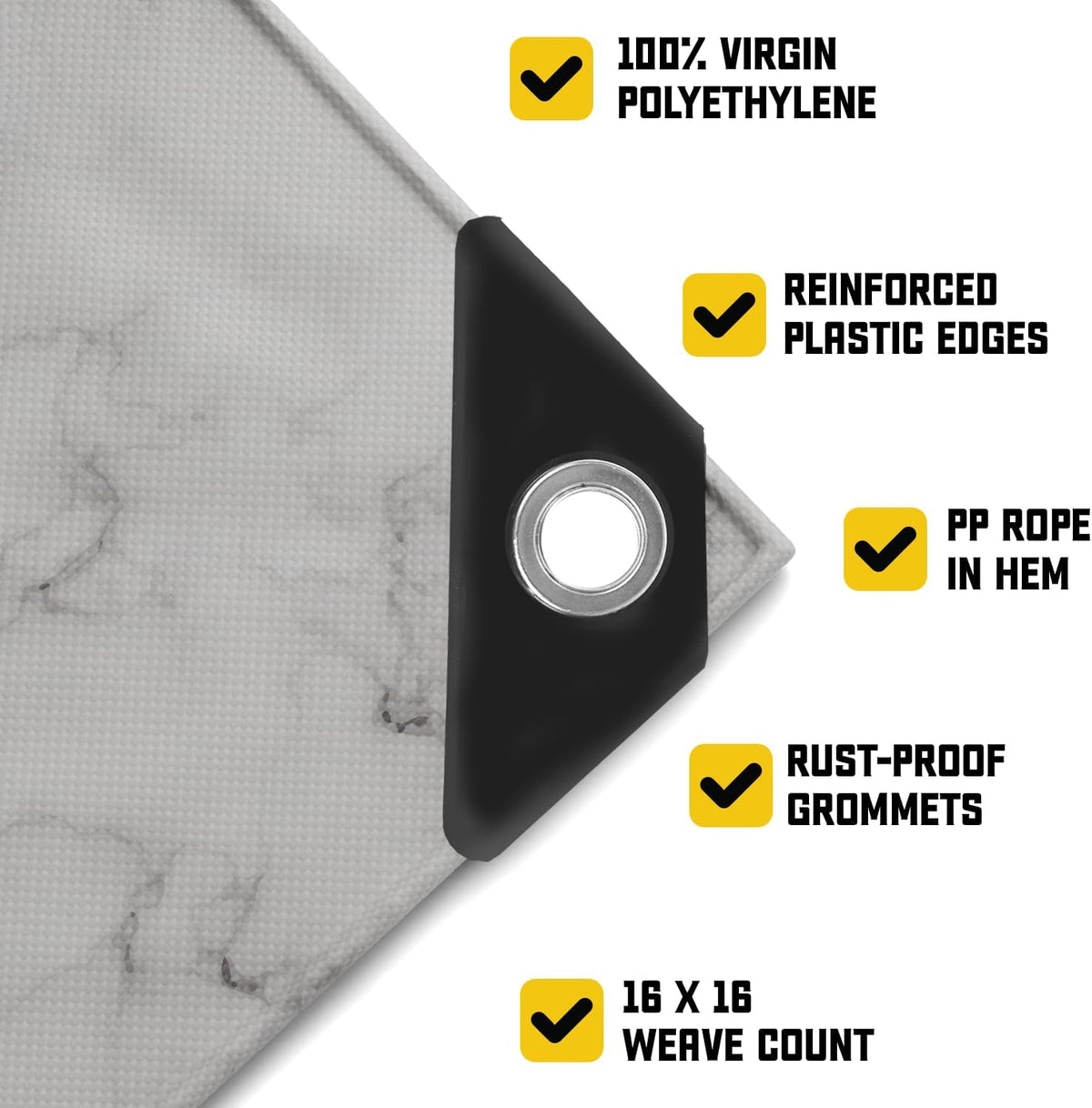 Core Tarps Extreme Heavy Duty 20 Mil Tarp Cover, Waterproof, UV Resistant, Rip and Tear Proof, Poly Tarpaulin with Reinforced Edges for Roof, Camping, Patio, Pool, Boat (Marble/White 50′ X 70′)