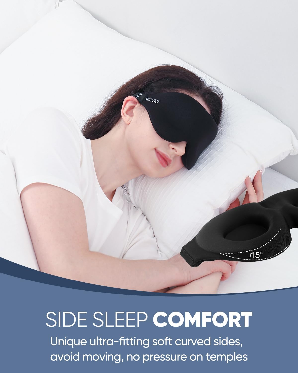 MZOO Sleep Eye Mask for Side Sleeper Men Women, Zero Eye Pressure 3D Sleeping Mask, Light Blocking Patented Design Night Blindfold, Soft Eye Shade Cover for Travel, Black