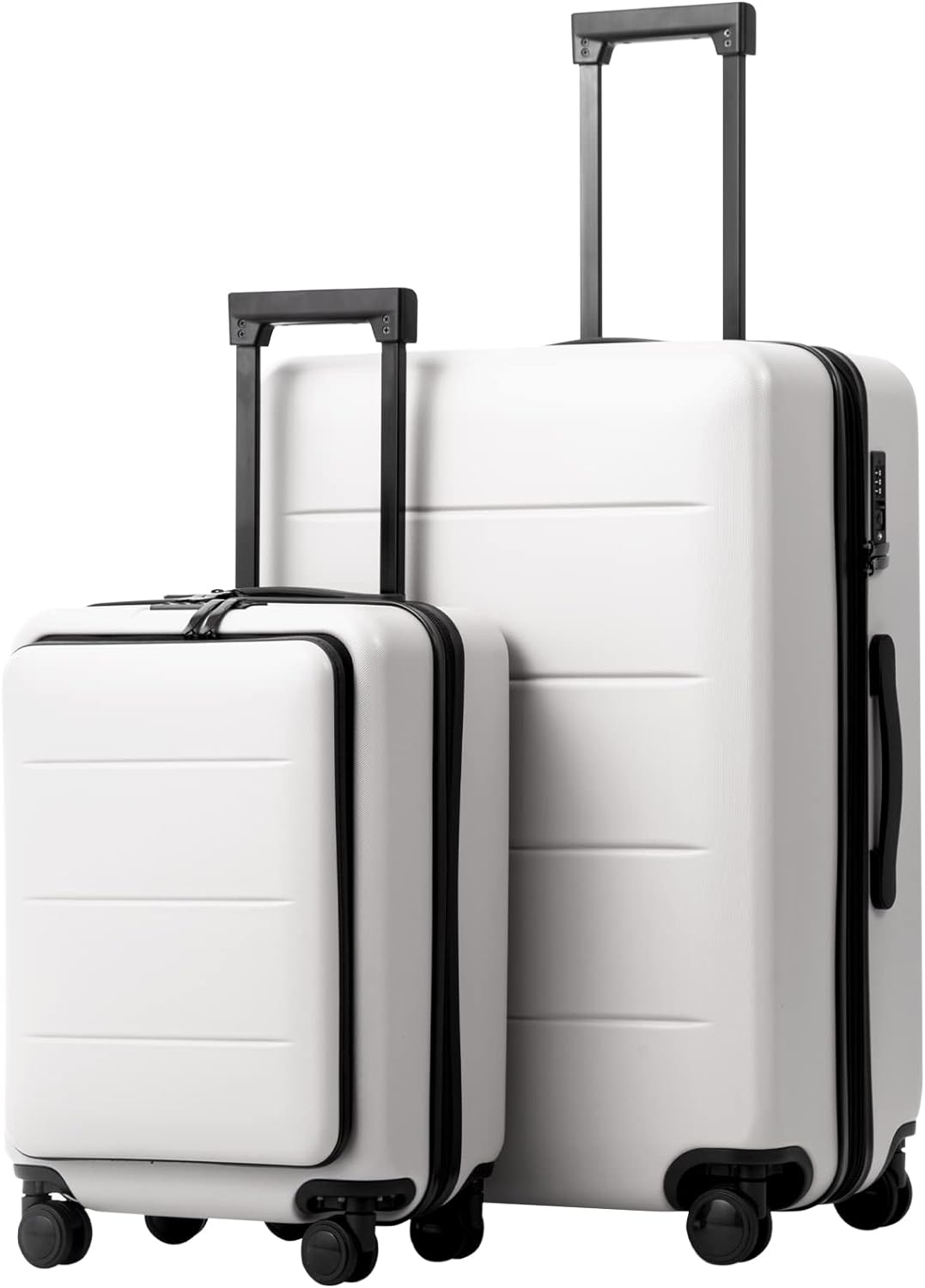 Coolife Luggage Suitcase Piece Set Carry On ABS+PC Spinner with pocket Compartment(White, 2-piece Set)