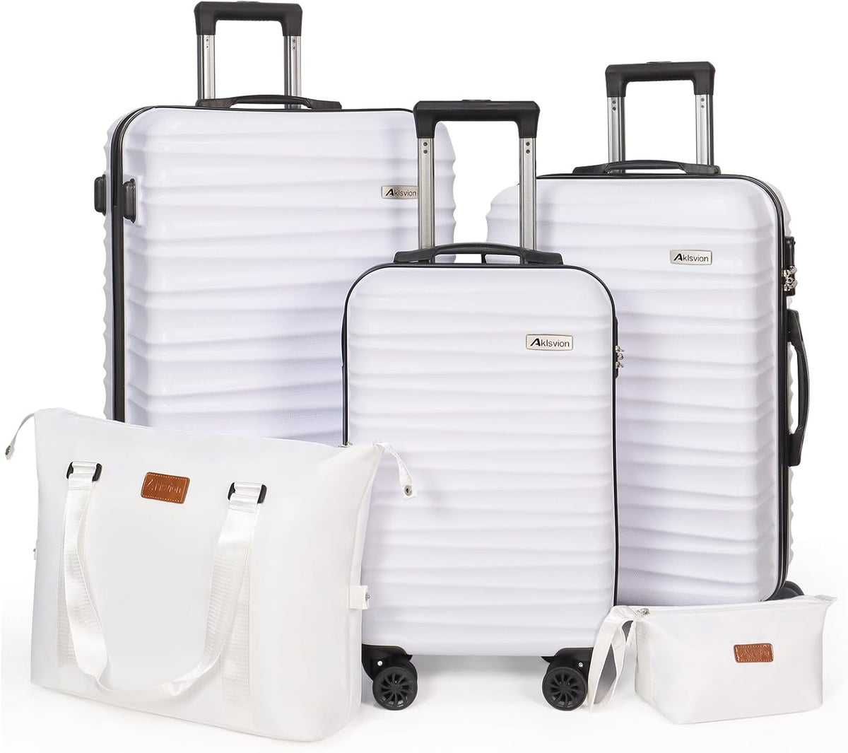 Luggage Set 3 Pieces (20/24/28) -Suitcase Set - Carry on Luggage with Wheels - Check-in Luggage - PC + ABS Durable Suitcase Rotating Silent Wheels Hardside Luggage with Spinner Wheels,5pcs (White)